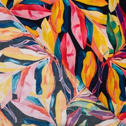 Tissu tencel lin - Feuilles ocre