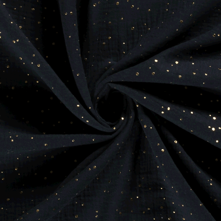 Tissu double gaze - Bleu marine pois doré
