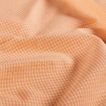 Tissu seersucker - Mini vichy rose et jaune