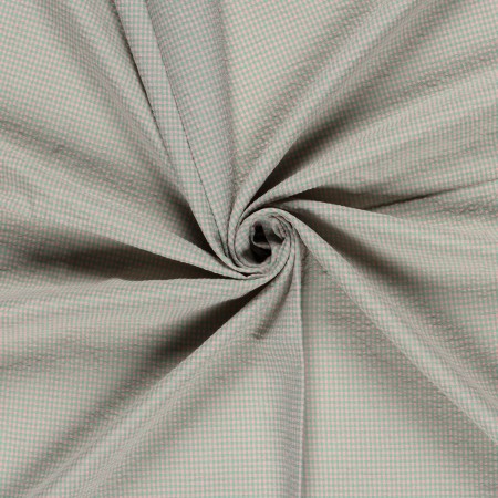 Tissu seersucker - Mini vichy vert et corail