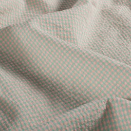 Tissu seersucker - Mini vichy vert et corail