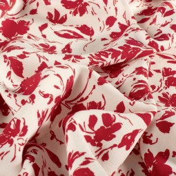 Tissu popeline de bambou - Fleur rouge