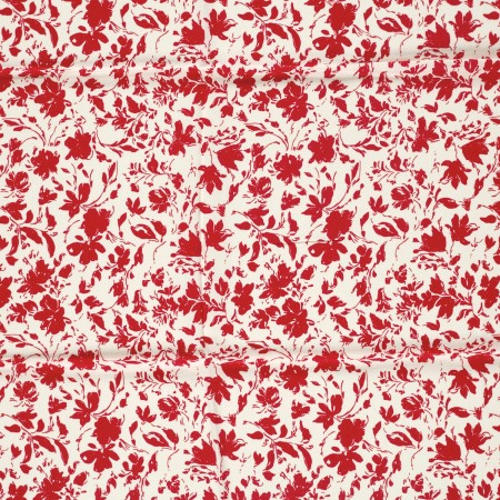 Tissu popeline de bambou - Fleur rouge