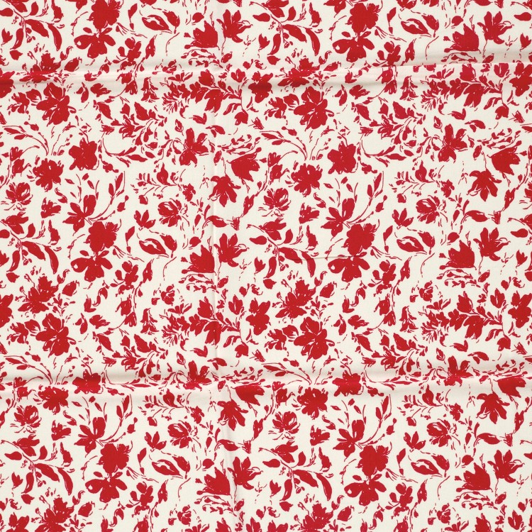Tissu popeline de bambou - Fleur rouge