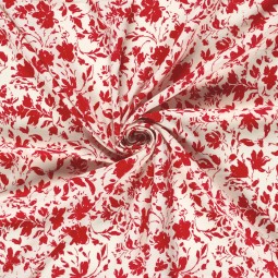 Tissu popeline de bambou - Fleur rouge