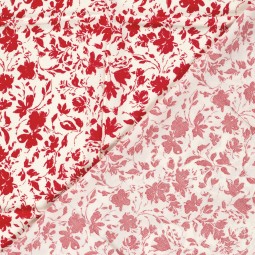 Tissu popeline de bambou - Fleur rouge