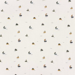 Tissu double gaze - Voiliers blanc cassé