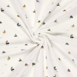 Tissu double gaze - Voiliers blanc cassé