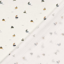 Tissu double gaze - Voiliers blanc cassé