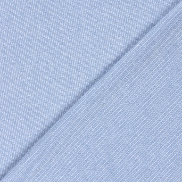 Tissu lin et coton - Chambray rayures bleu ciel