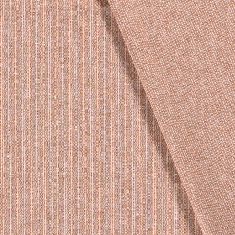 Tissu lin et coton - Chambray rayures brique