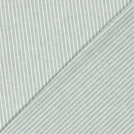 Tissu lin et coton - Chambray grosses rayures vert