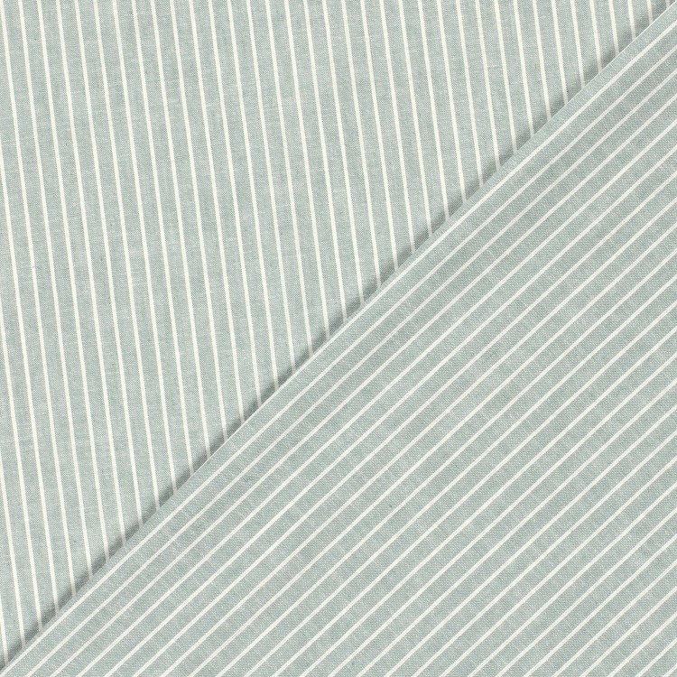 Tissu lin et coton - Chambray grosses rayures vert