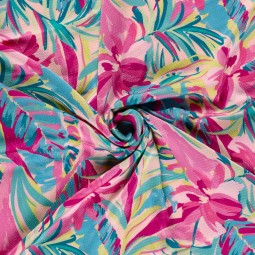 Tissu Polyester bubble - Fleurs rose clair