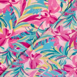 Tissu Polyester bubble - Fleurs rose clair