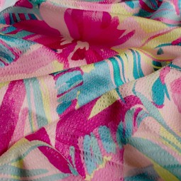 Tissu Polyester bubble - Fleurs rose clair