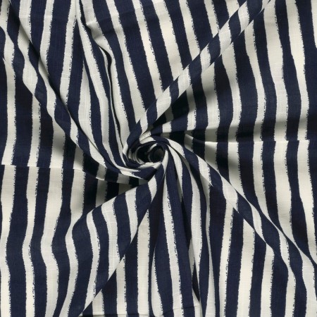 Tissu coton viscose - Rayures bleu