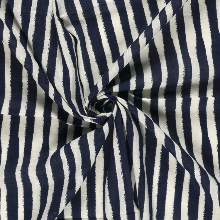 Tissu coton viscose - Rayures bleu