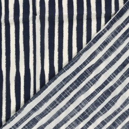 Tissu coton viscose - Rayures bleu