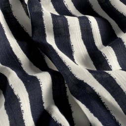 Tissu coton viscose - Rayures bleu