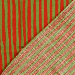 Tissu coton viscose - Rayures orange vert