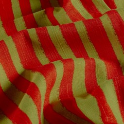 Tissu coton viscose - Rayures orange vert