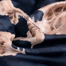 Tissu satin duchesse - Herbier bleu marine