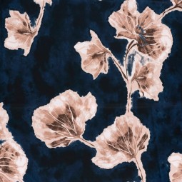 Tissu satin duchesse - Herbier bleu marine