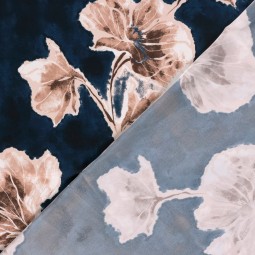 Tissu satin duchesse - Herbier bleu marine