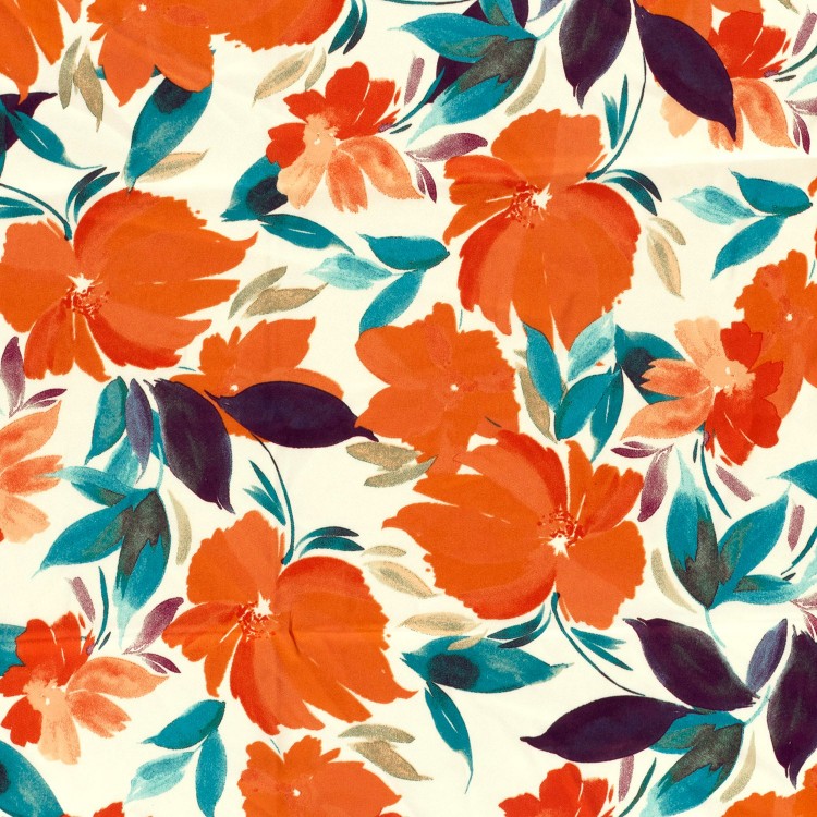 Tissu satin duchesse - Floral orange