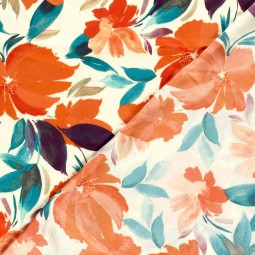 Tissu satin duchesse - Floral orange