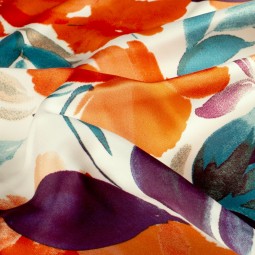 Tissu satin duchesse - Floral orange