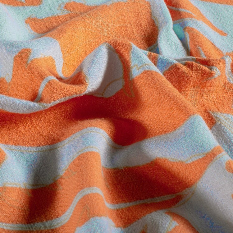 Tissu satin duchesse - Floral orange