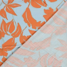 Tissu satin duchesse - Floral orange