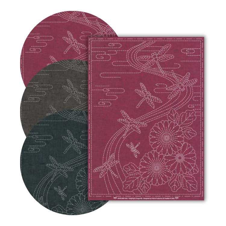 Coupon pré-imprimé broderie sashiko - Twilight dragonfly