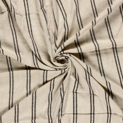 Tissu viscose et lin - Beige rayures noires