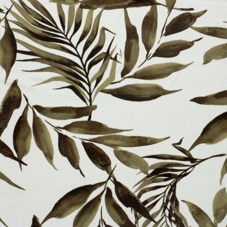 Tissu popeline viscose - Feuillage kaki