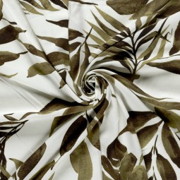 Tissu popeline viscose - Feuillage kaki
