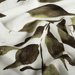 Tissu popeline viscose - Feuillage kaki