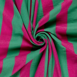 Tissu double gaze - Rayures vertes et roses