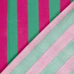 Tissu double gaze - Rayures vertes et roses