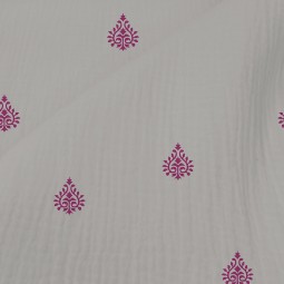 Tissu double gaze - Ornement rose