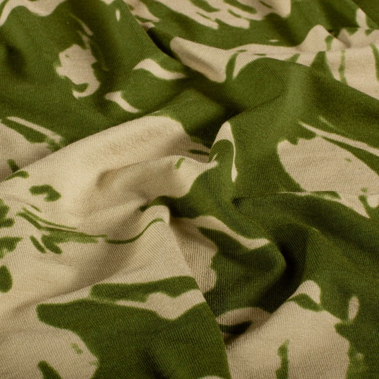 Tissu jersey viscose - Fleurs kaki