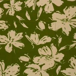 Tissu jersey viscose - Fleurs kaki
