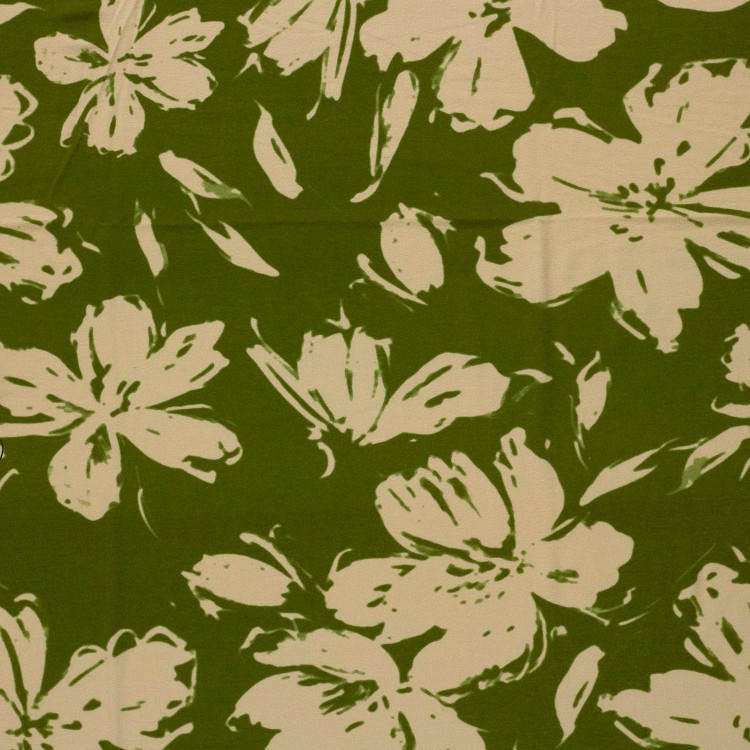 Tissu jersey viscose - Fleurs kaki