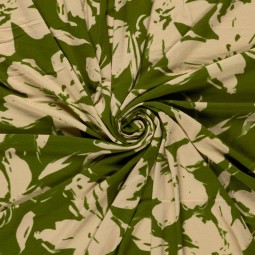 Tissu jersey viscose - Fleurs kaki
