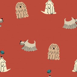 Tissu popeline - Chiens rouges