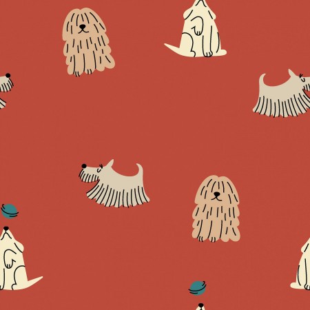 Tissu popeline - Chiens rouges
