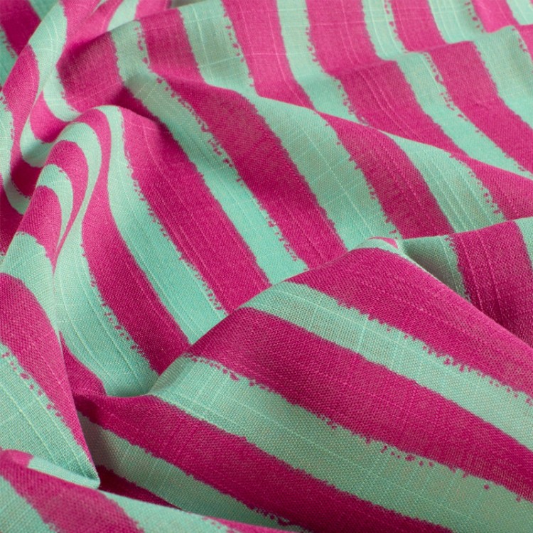 Tissu coton viscose - Rayures rose vert