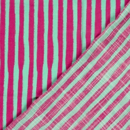 Tissu coton viscose - Rayures rose vert